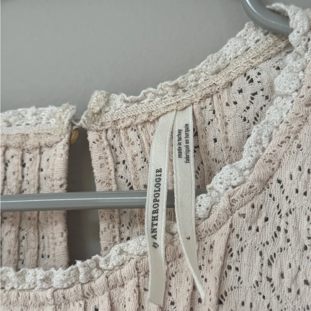 Anthropologie Ruffle Sleeved Cream Lace Blouse - Picture 3 of 13